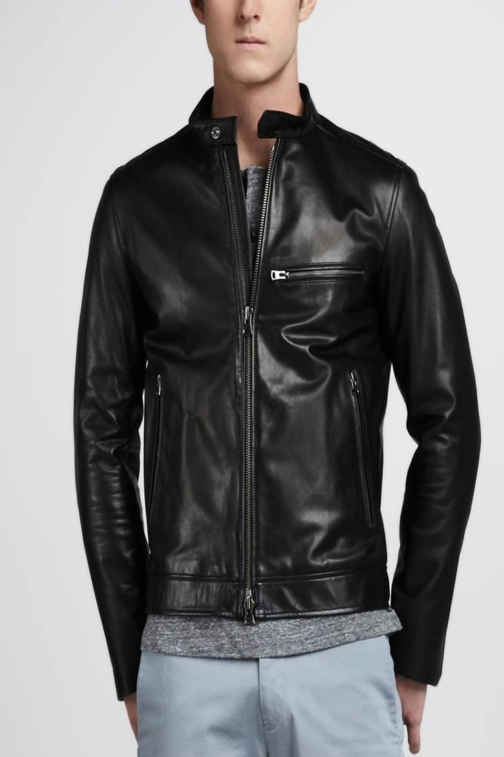 Men's genuine lambskin leather jacket biker style men's leather jacket-cl-m290