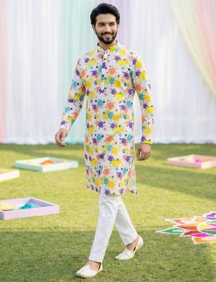 Multi cotton digital print premium designer festive wear kurta trouser set 3