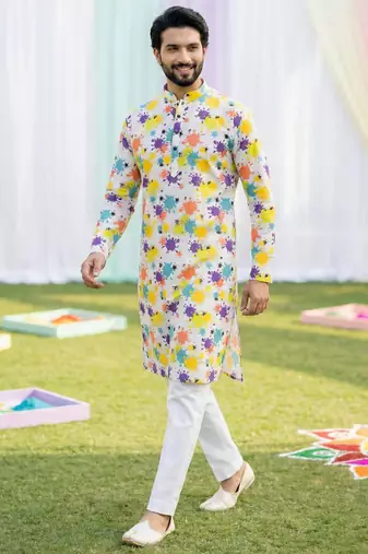 Multi cotton digital print premium designer festive wear kurta trouser set