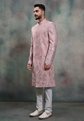 Pink silk premium designer festive wear indo western set 1