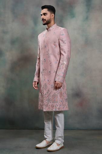 Pink silk premium designer festive wear indo western set