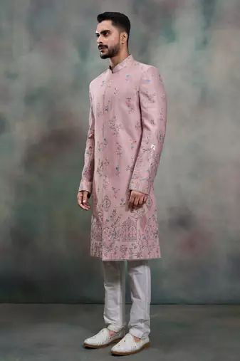Pink silk premium designer festive wear indo western set
