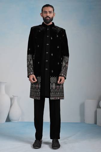 Black velvet premium designer festive wear indo western set