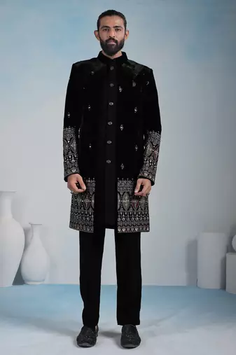 Black velvet premium designer festive wear indo western set