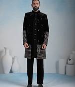 Black velvet premium designer festive wear indo western set