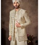 Cream premium silk premium designer festive wear indo western set