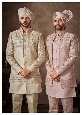 Cream premium silk premium designer festive wear indo western set 2
