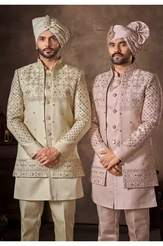 Cream premium silk premium designer festive wear indo western set