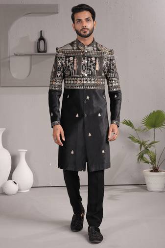 Black velvet premium designer festive wear indo western set