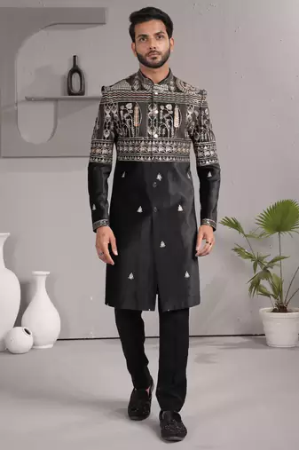 Black velvet premium designer festive wear indo western set