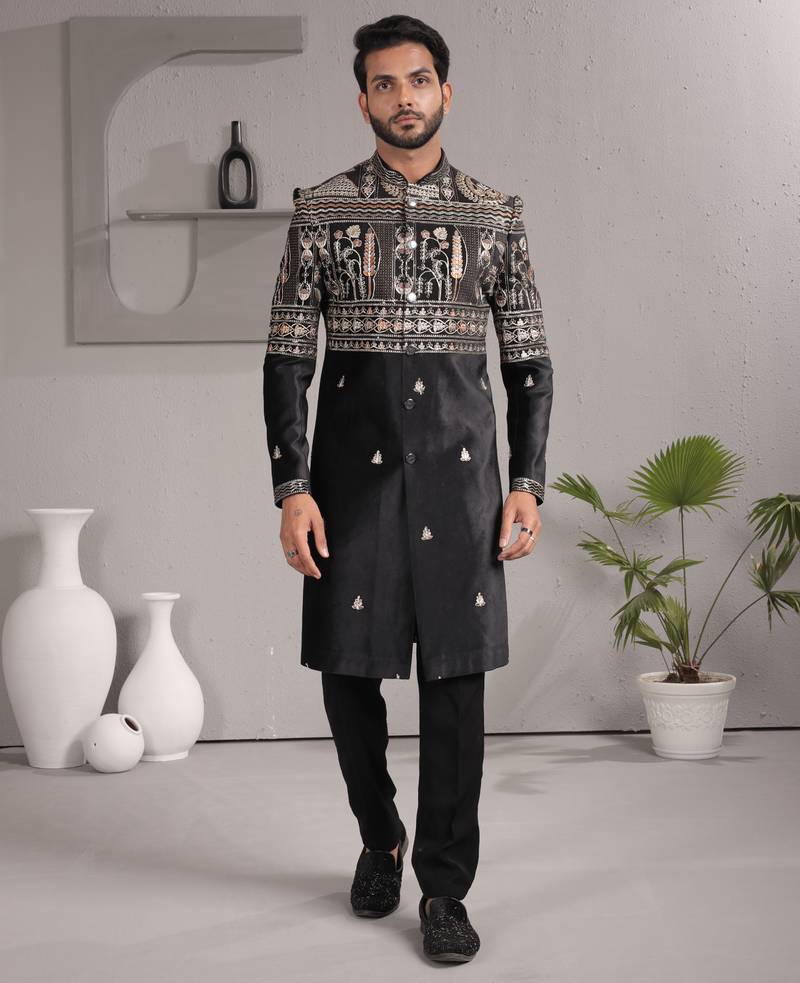 Black velvet premium designer festive wear indo western set