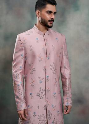 Pink silk premium designer festive wear indo western set 2