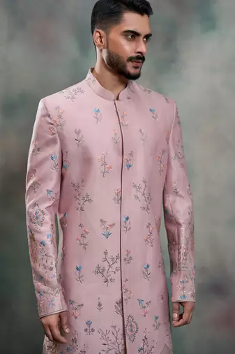 Pink silk premium designer festive wear indo western set