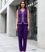 Indigo Contrast Lace Work Sleeveless Top with Pant Casual Office Wear Stylish Co ord Set
