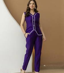 Indigo Contrast Lace Work Sleeveless Top with Pant Casual Office Wear Stylish Co ord Set