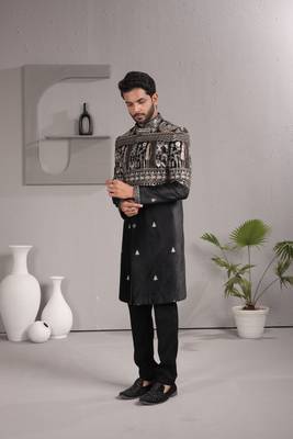 Black velvet premium designer festive wear indo western set 2