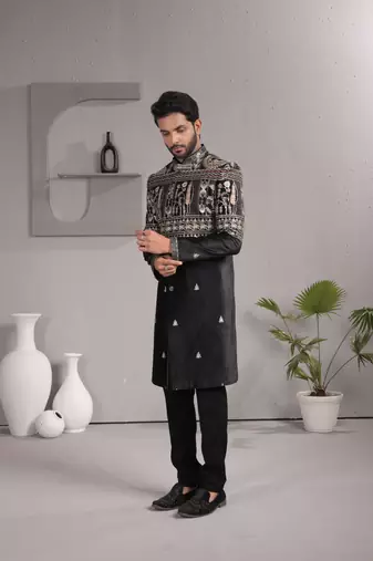 Black velvet premium designer festive wear indo western set
