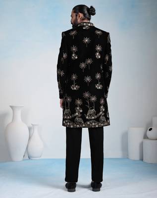 Black velvet premium designer festive wear indo western set 3