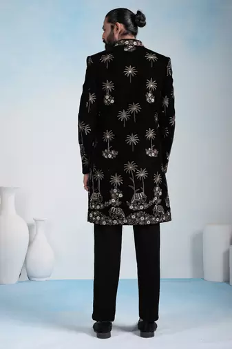 Black velvet premium designer festive wear indo western set