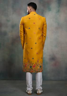 Mustard silk premium designer festive wear indo western set 5