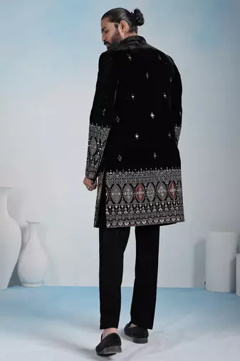 Black velvet premium designer festive wear indo western set