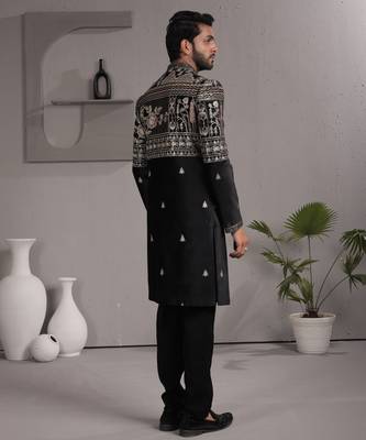 Black velvet premium designer festive wear indo western set 3
