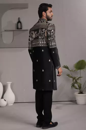 Black velvet premium designer festive wear indo western set