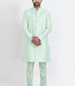 Light green banarasi dhupion silk premium designer festive wear indo western set