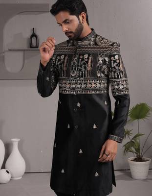 Black velvet premium designer festive wear indo western set 4