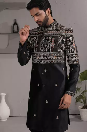 Black velvet premium designer festive wear indo western set