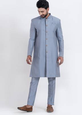 Grey banarasi dhupion silk premium designer festive wear indo western set 2