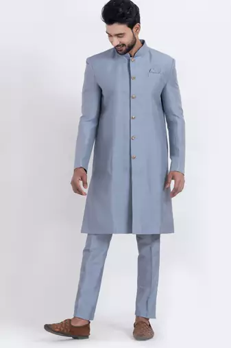 Grey banarasi dhupion silk premium designer festive wear indo western set