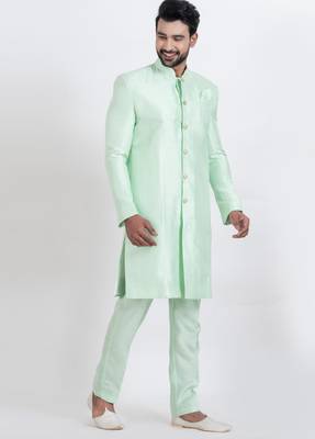 Light green banarasi dhupion silk premium designer festive wear indo western set 2