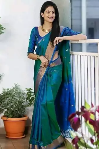 Light blue jacquard woven zari work saree with blouse