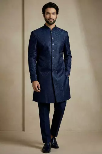 Navy blue donier jacquard premium designer festive wear indo western set