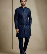 Navy blue donier jacquard premium designer festive wear indo western set