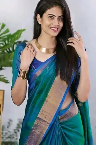 Light blue jacquard woven zari work saree with blouse