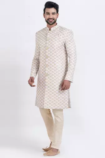 white cotton croset work &  print premium designer festive wear indo western set