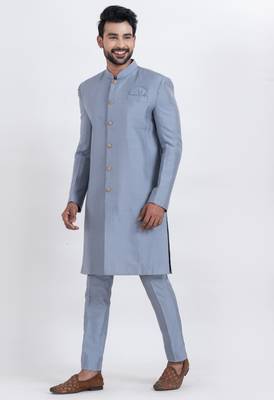Grey banarasi dhupion silk premium designer festive wear indo western set 4
