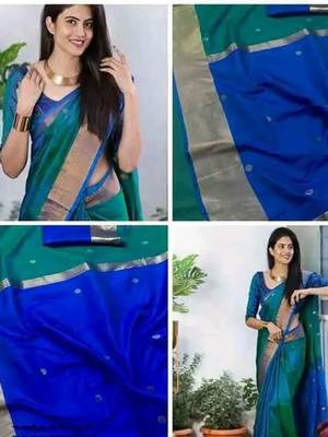 Light blue jacquard woven zari work saree with blouse 3