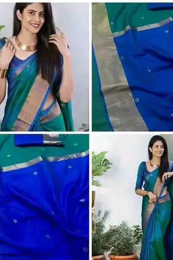 Light blue jacquard woven zari work saree with blouse