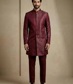 Dark maroon donier jacquard premium designer festive wear indo western set
