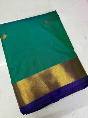 Light blue jacquard woven zari work saree with blouse 5