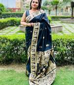 Black silk blend woven zari work saree with blouse