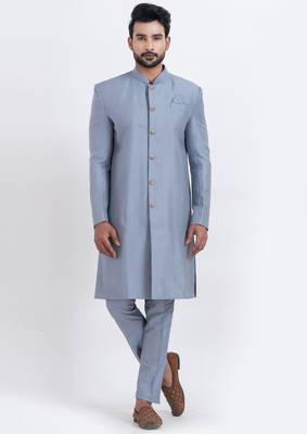 Grey banarasi dhupion silk premium designer festive wear indo western set 5