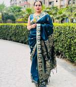 Light blue silk blend woven zari work saree with blouse