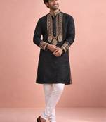 Black color rolex silk fabric designer kurta payjama for men