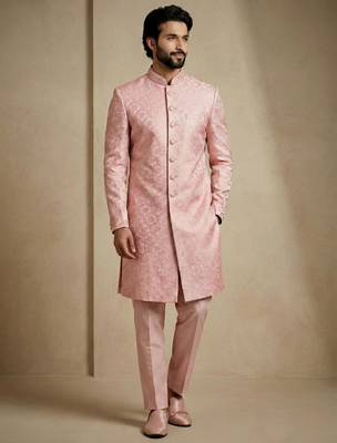 Light pink donier jacquard premium designer festive wear indo western set 2