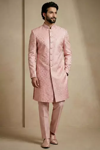 Light pink donier jacquard premium designer festive wear indo western set
