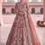 Peach net semi stitched anarkali suit with embroidery & diamond work